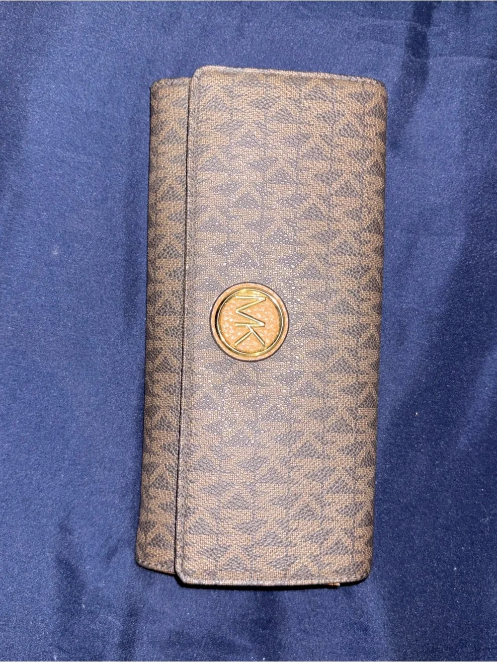 Michael Kors Brown Logo Continental Wallet with Gold MK Emblem